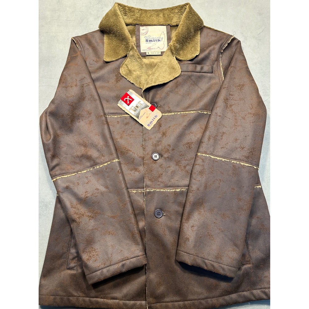 Whispering Smith Womens Faux Fur Lined Jacket Brown Distressed Look Size L - Picture 2 of 8
